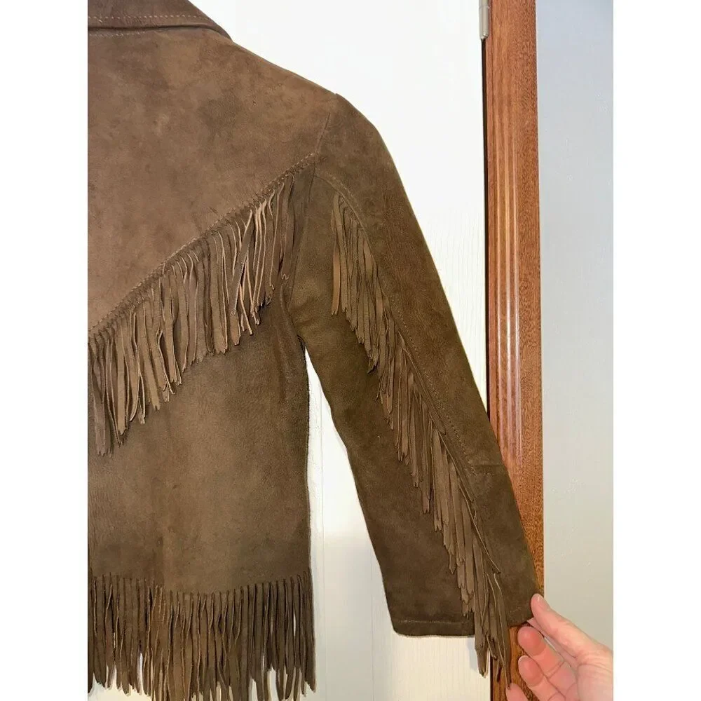 Vintage 1960’s Montgomery Ward Suede Fringe Girls Lined Leather Jacket Size12-14